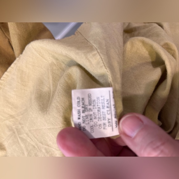 Movint linen 3/4 sleeves back button high neck mini dress mustard color - Picture 6 of 6